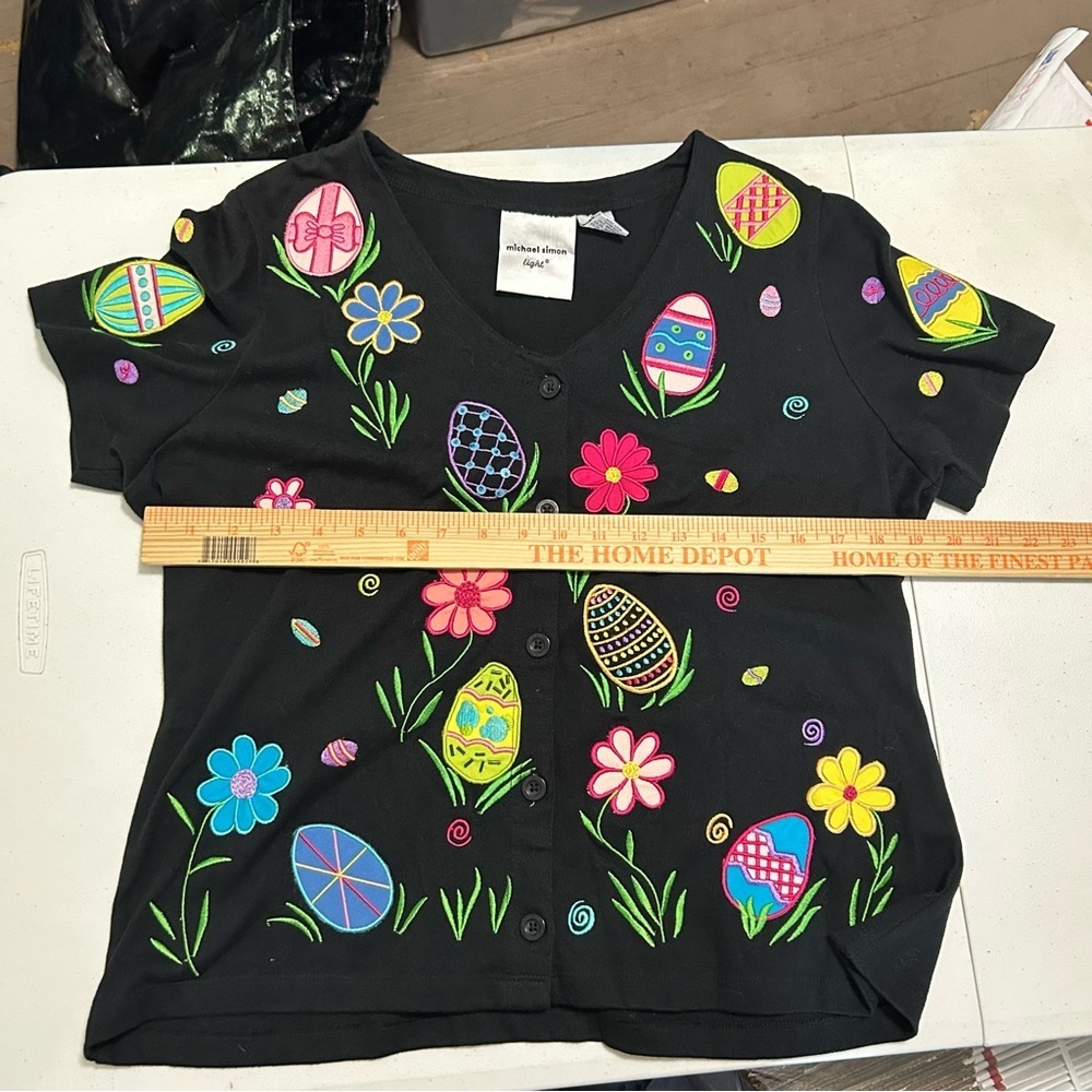 Michael Simon Light Easter Button Down Blouse Med… - image 6